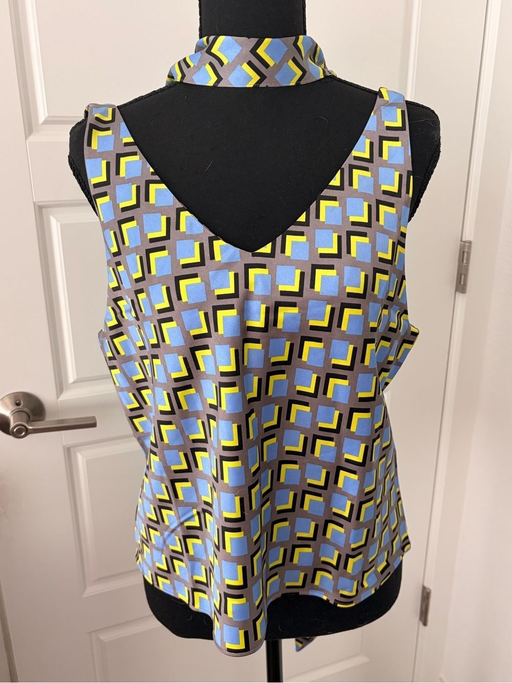Wildfang Geometric Print Choker Top - Blue & Yellow